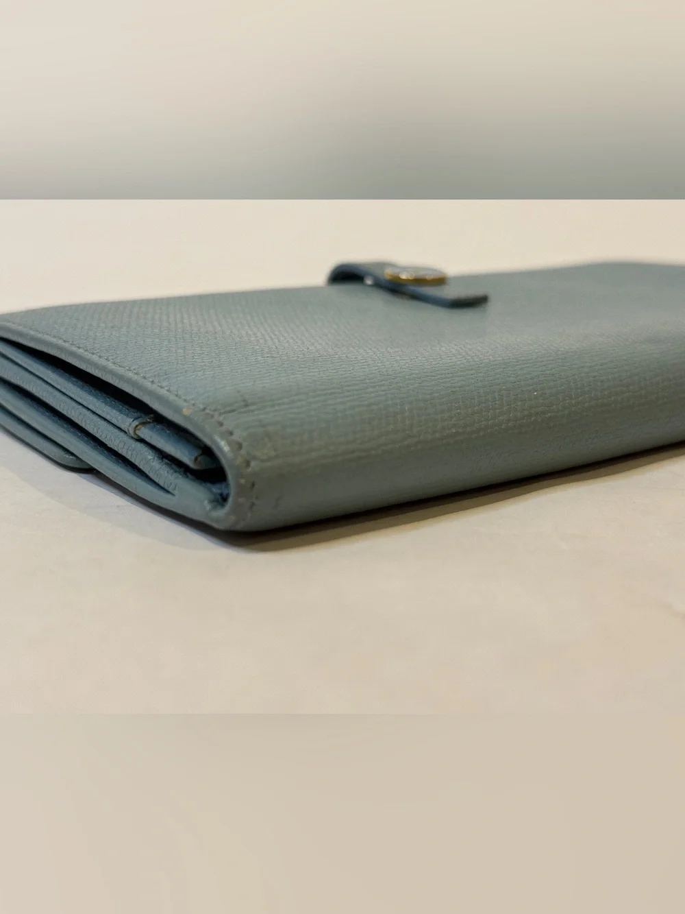 CHANEL Teal Blue Leather Snap Wallet with Gold Hardware